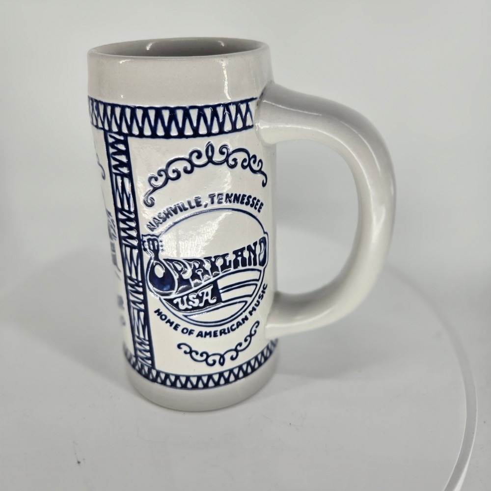 Vintage Opryland USA Grand Ole Opry House Beer Stein Ceramarte Brazil Blue White - Picture 2 of 8